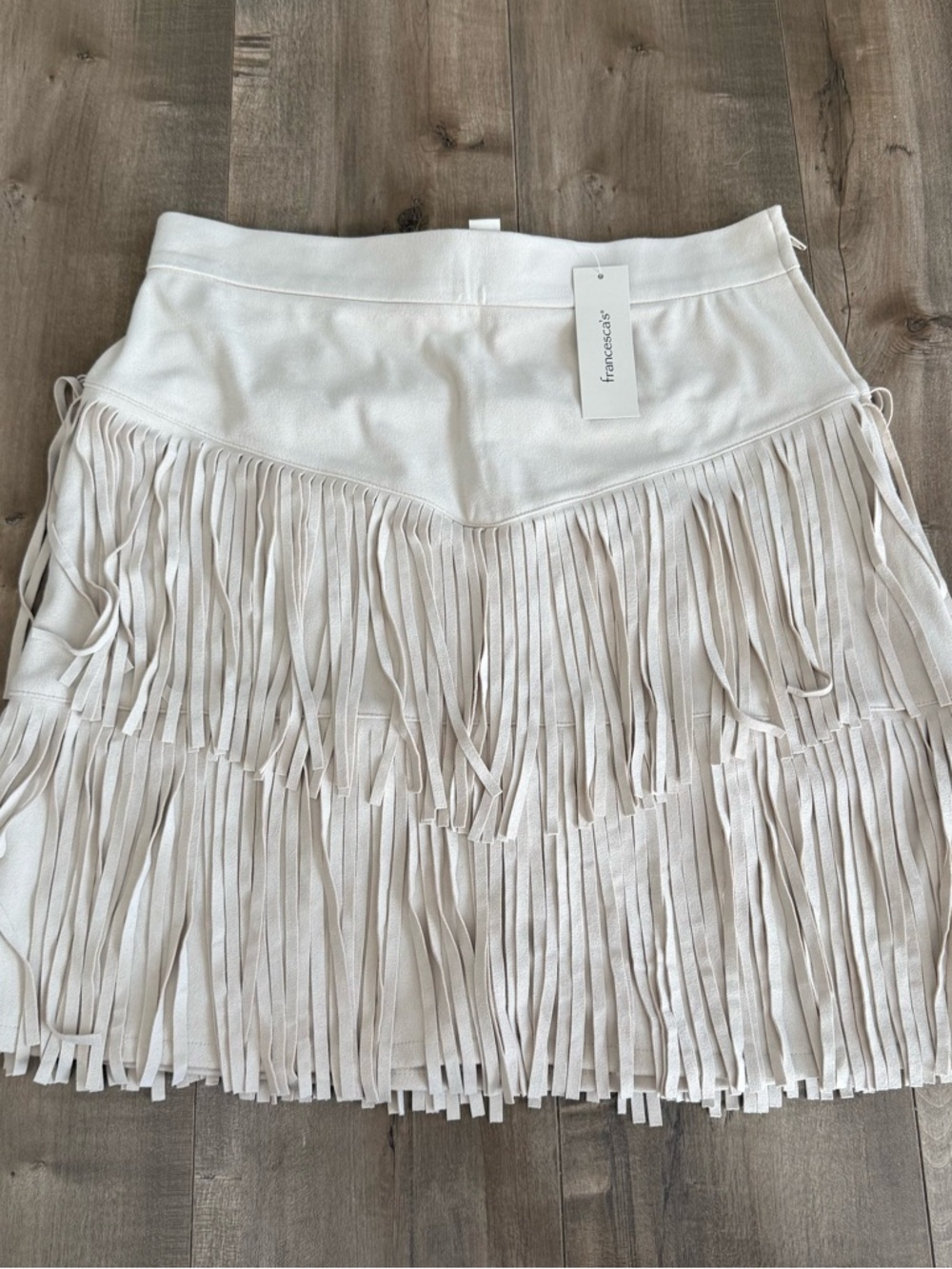 NEW Francesca's Blue Rain Fringe Suede Skirt Ivory Med Festival Western Concert